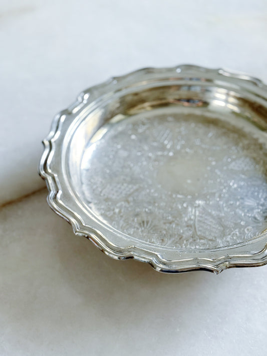 Vintage Ornate Silver Footed Serving Tray with filigree design