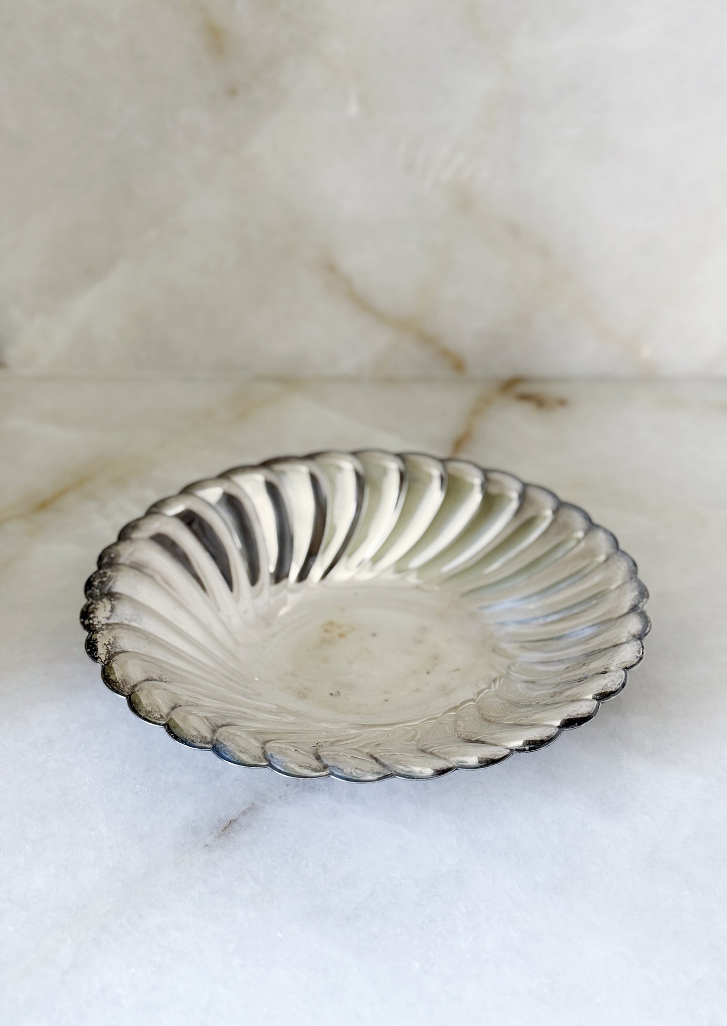 Vintage round silver serving tray
