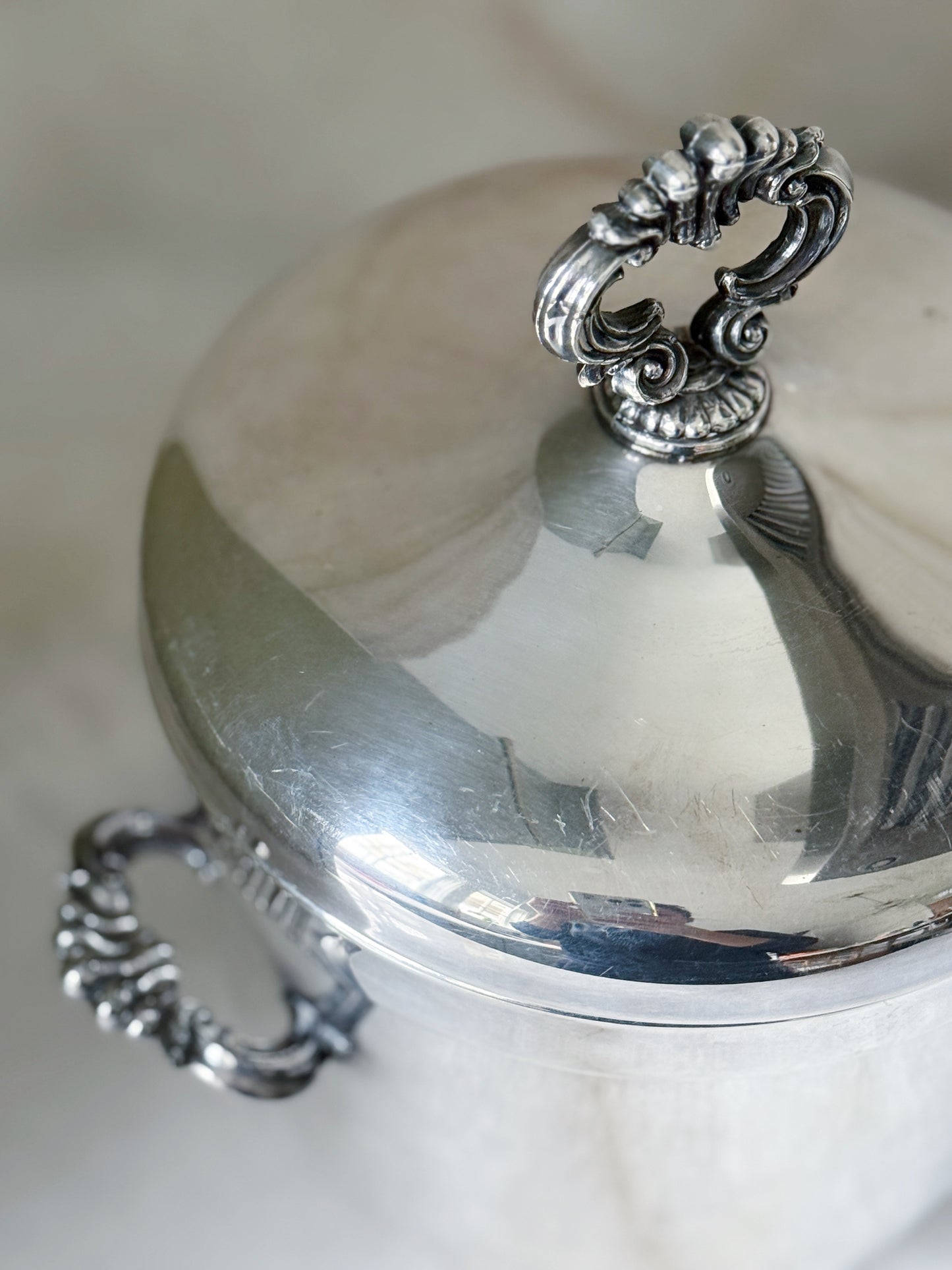 Vintage Silver Ice Bucket with Milk Glass Insert