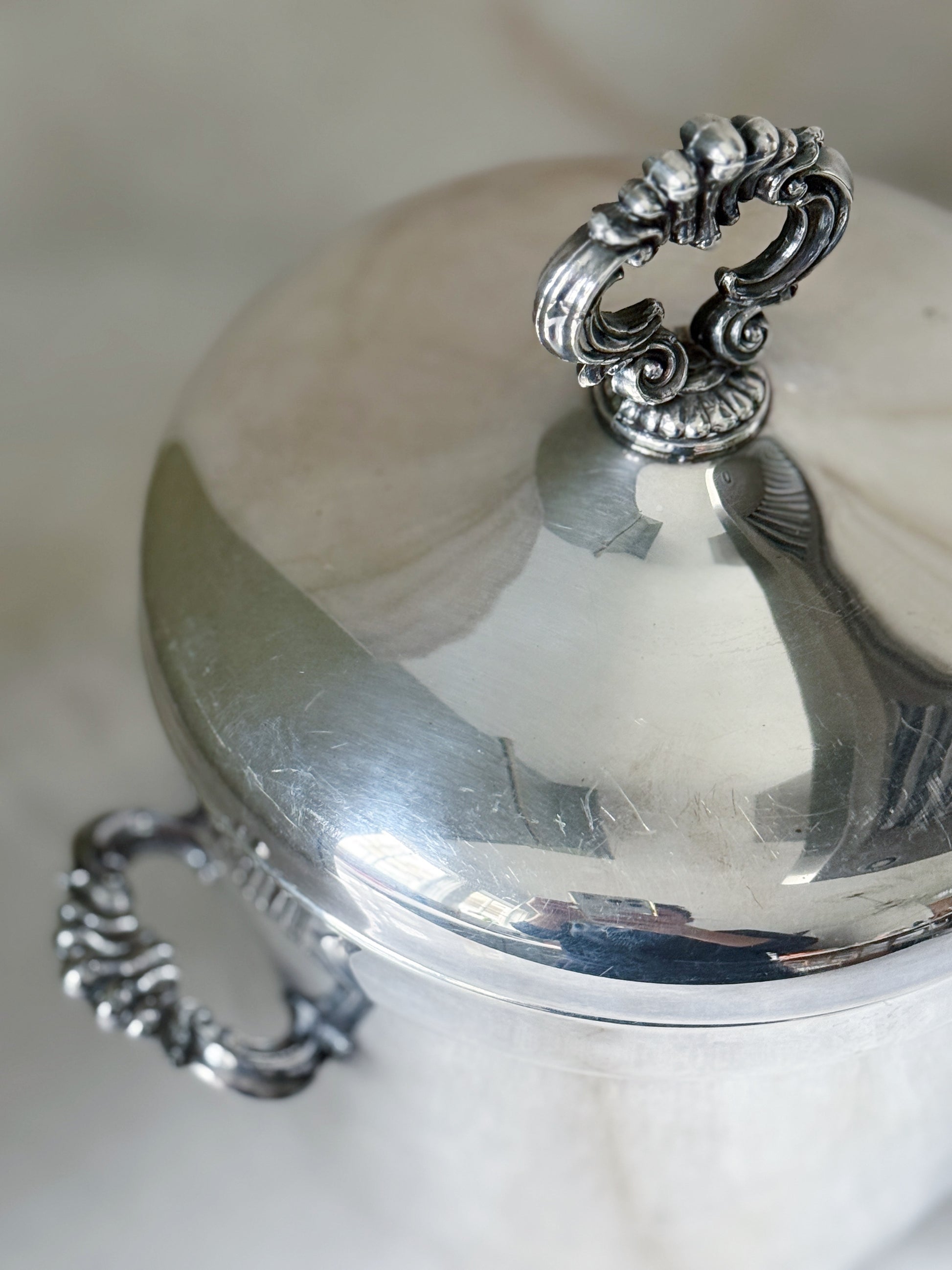 Vintage Silver Ice Bucket with Milk Glass Insert