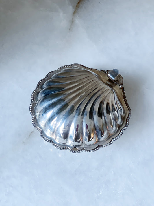 vintage silver clamshell and glass caviar dish