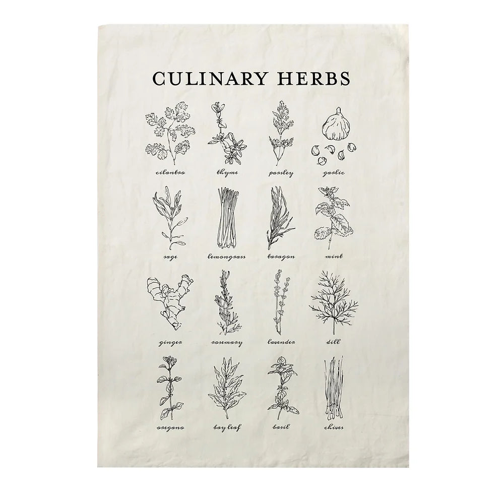 culinary herb linen tea towel 