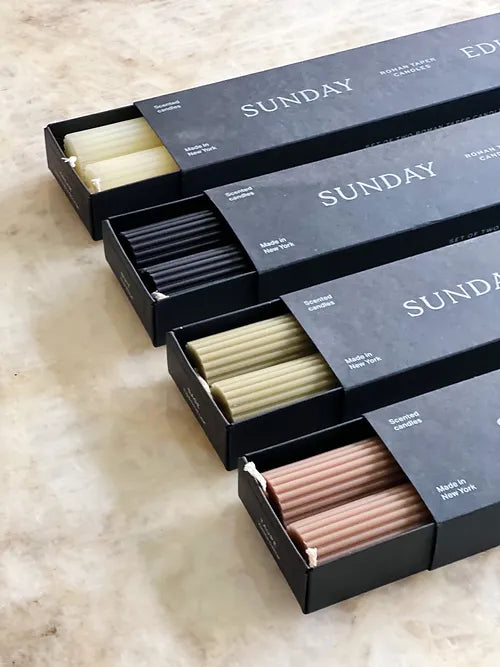 sunday edition roman taper candles in boxes