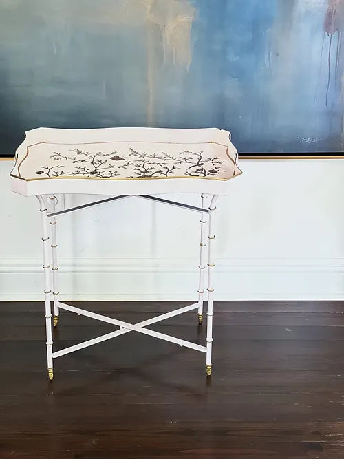 handprinted pink and gold tole butler tray table 