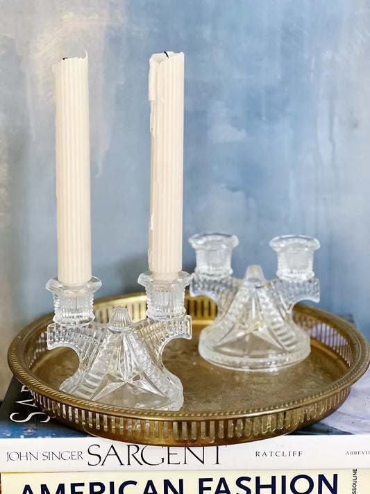 antique depression glass candle stick holders