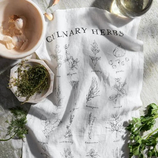 linen tea towel culinary herbs