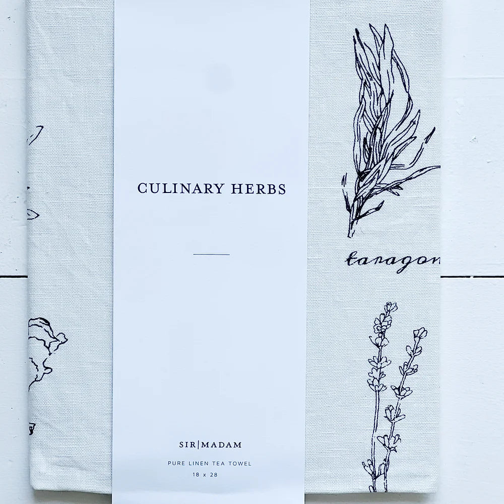 culinary herbs linen tea towel 