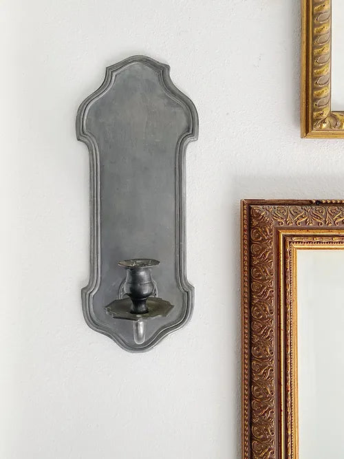 antique pewter sconce  and vintage art
