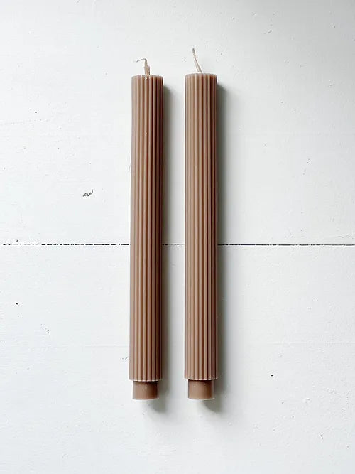 sunday edition roman taper candle in taupe