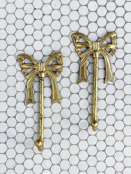 pair vintage brass bow hooks