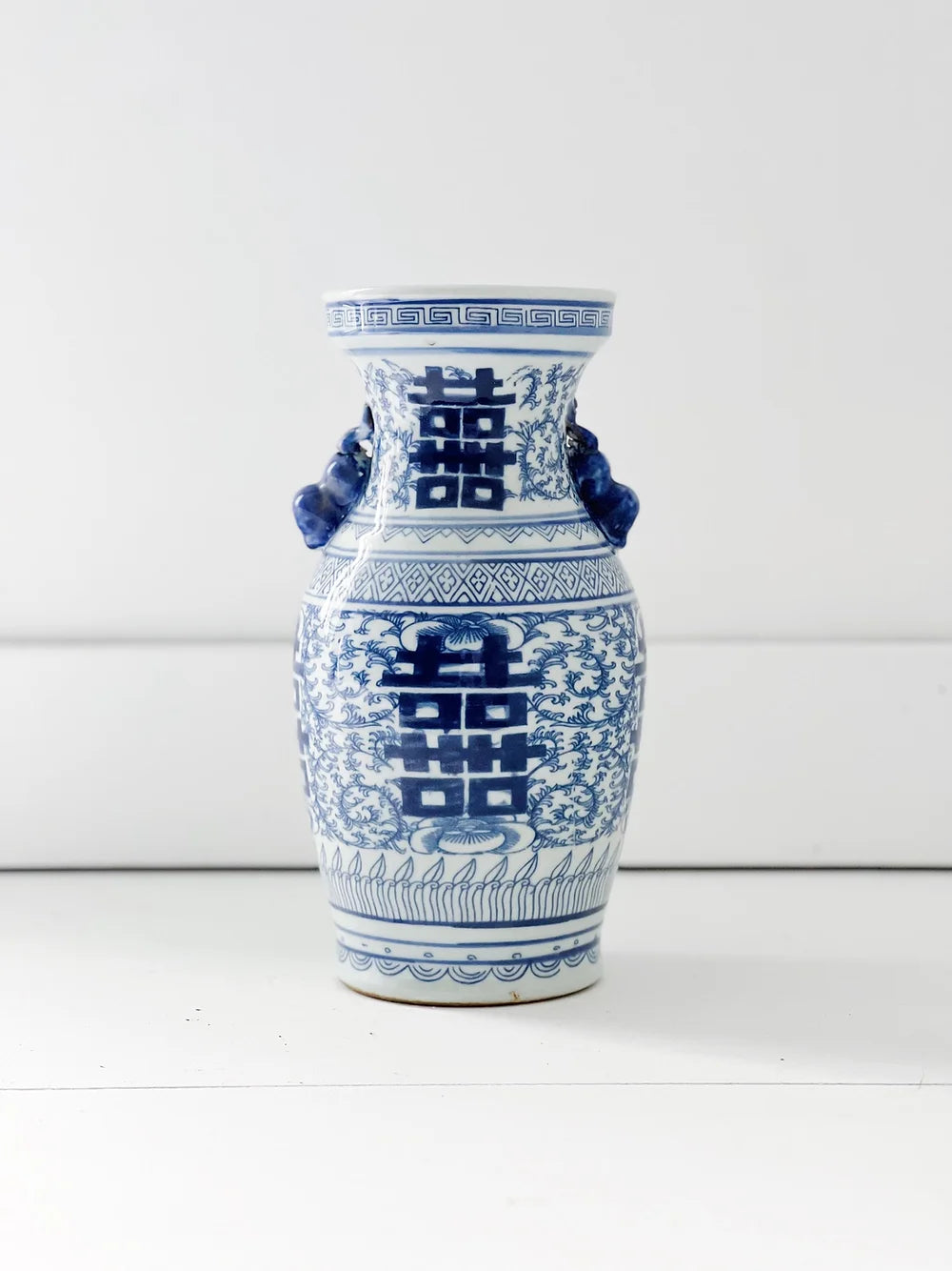 blue and white double happiness vase