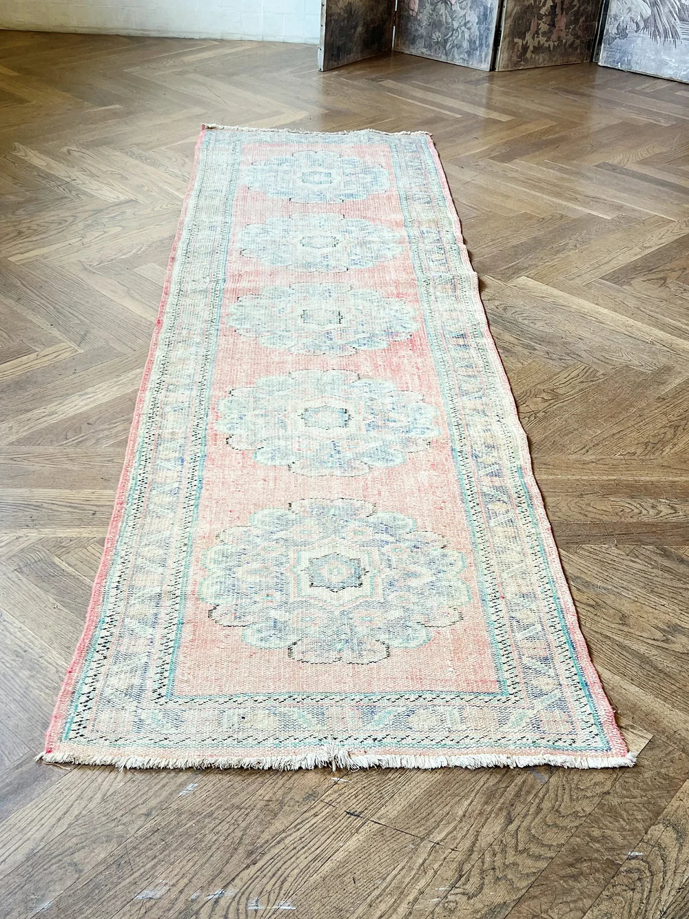 vintage Turkish orange runner rug