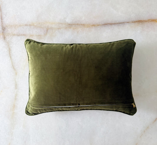 Forest Tapestry Lumbar Pillow with Velvet Backing & Down Insert | 14x20 Pillow