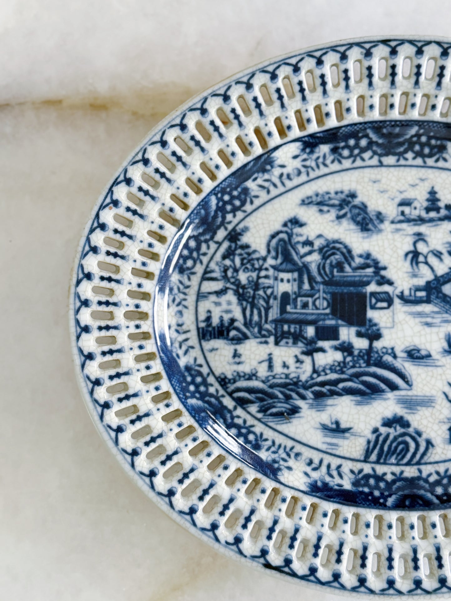 Blue & White Reticulated Oval Platter