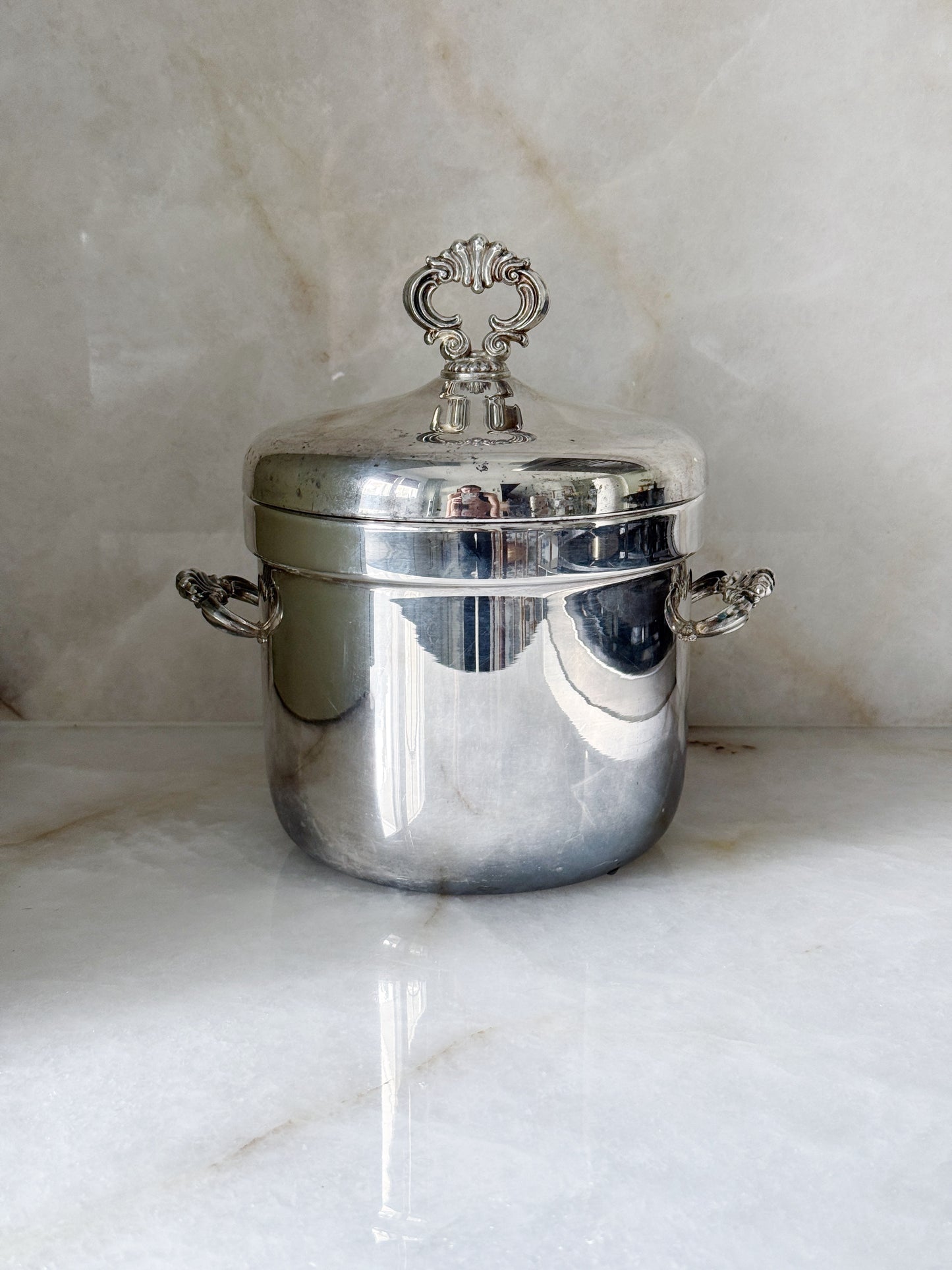 Vintage Silver-Plated Ice Bucket with Milk Glass Liner
