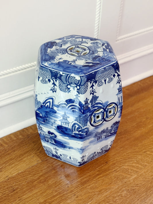 Blue & White Chinoiserie Porcelain Garden Seat | Side Table