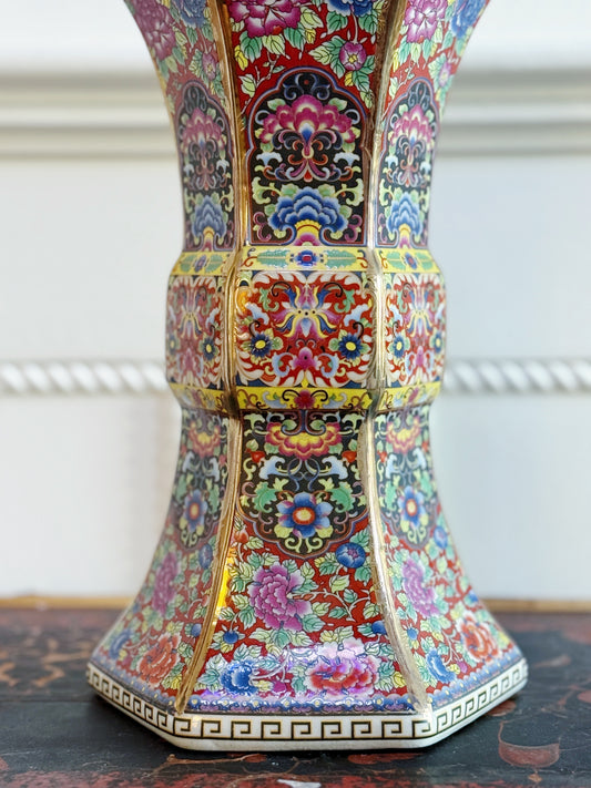 Hand Painted Hexagon Shaped Vase