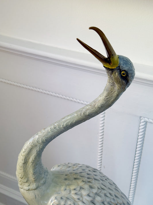 Tall Hand-Painted Porcelain Crane with Bronze Ormolu Base