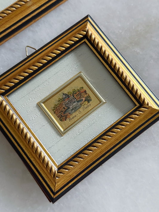Vintage Italian Gold Leaf Miniature Framed Prints – Set of 2