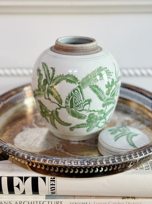 Green & White Floral Ginger Jar