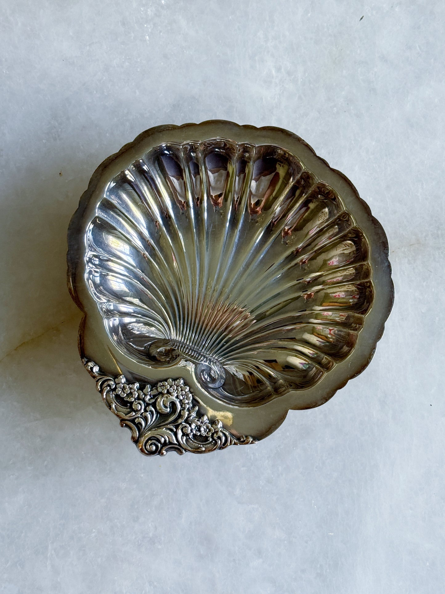 Vintage silver shell dish for jewelry