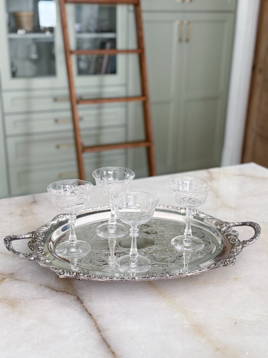 Vintage Large Silver Embossed Footed Serving Tray