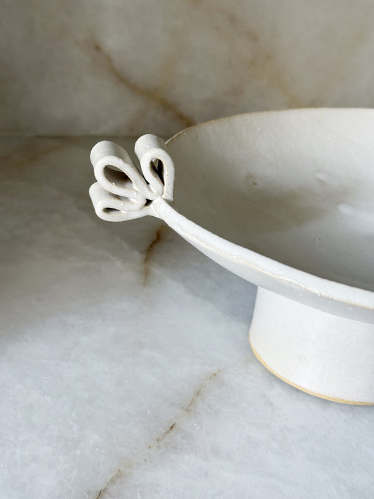 Handmade Stoneware Pedestal Bowl with Looped Handles