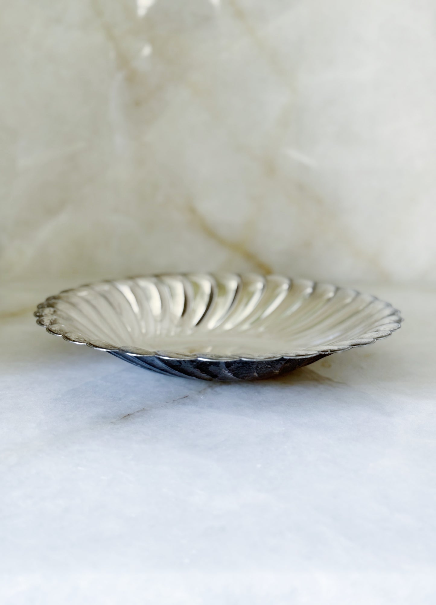 Vintage round silver serving tray