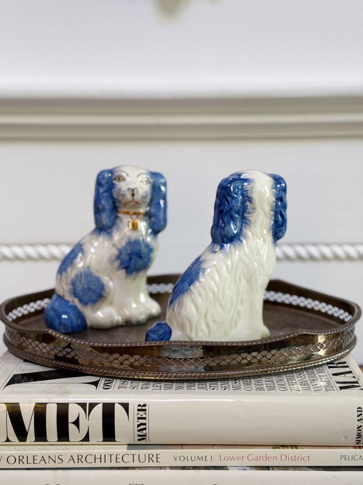 Set of Staffordshire Dogs - Blue & White