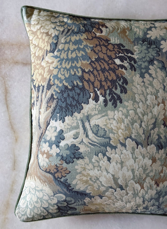 Sage Green Tapestry Pillow with Velvet Backing & Down Insert | 20x20 Accent Pillow