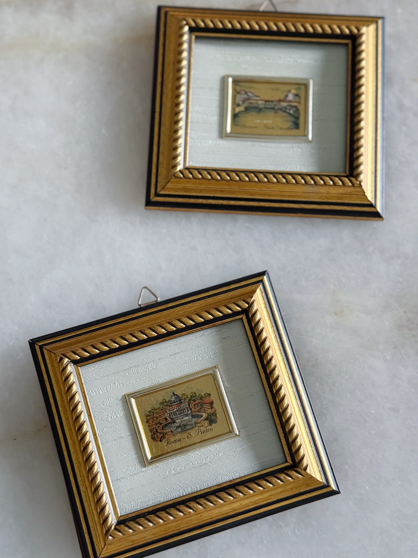 Vintage Italian Gold Leaf Miniature Framed Prints – Set of 2