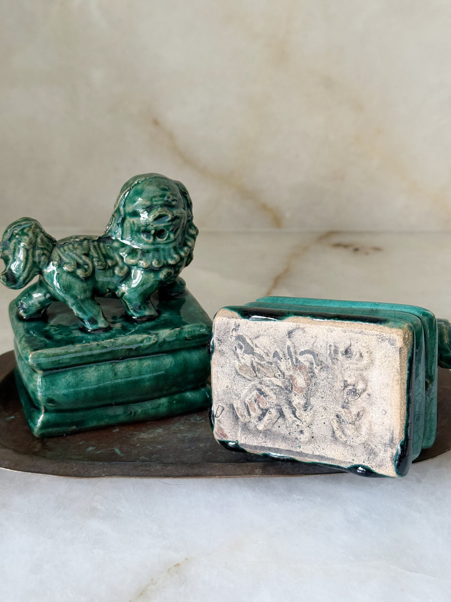 Emerald Green Glazed Foo Dog Sculptures | Pair