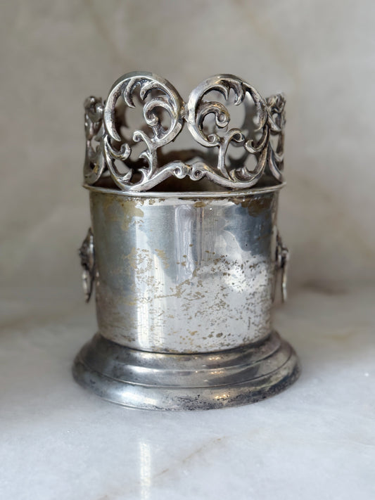 Vintage Silver Wine Coaster with Lion's Head Handles
