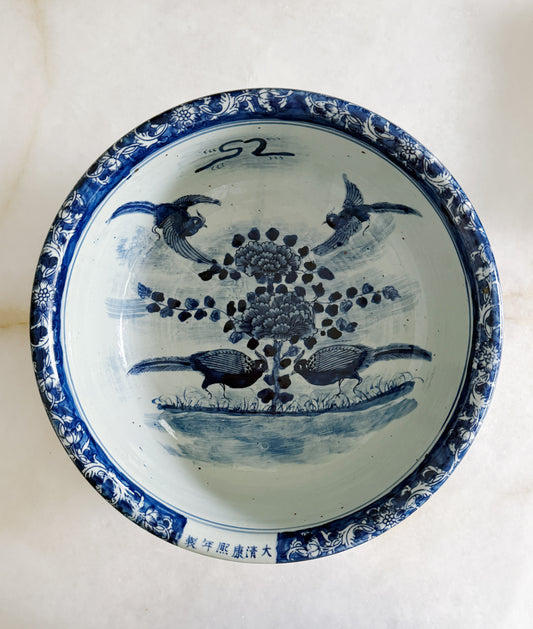 Blue & White Porcelain Bird & Flower Bowl