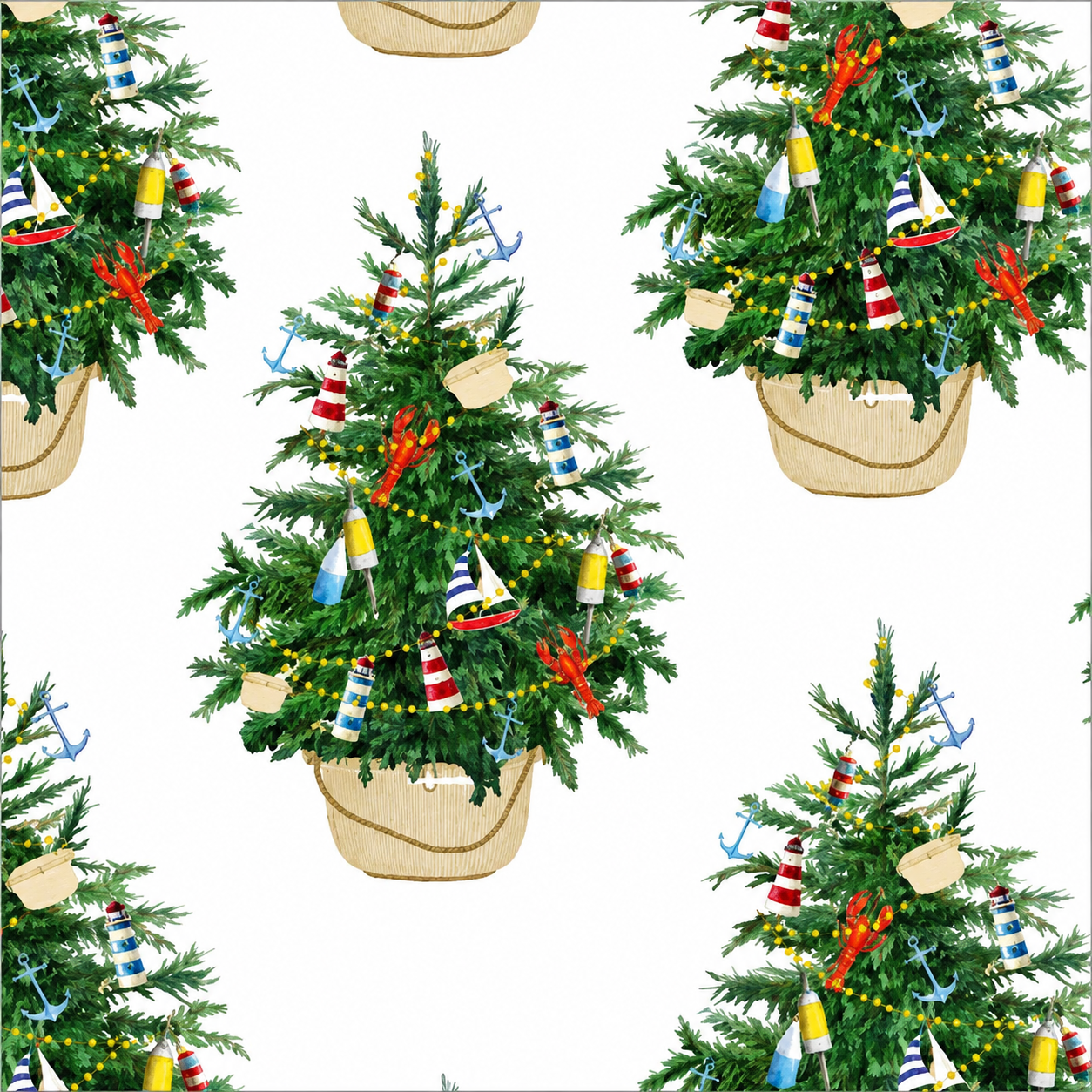 Coastal Christmas Tree Wrapping Paper