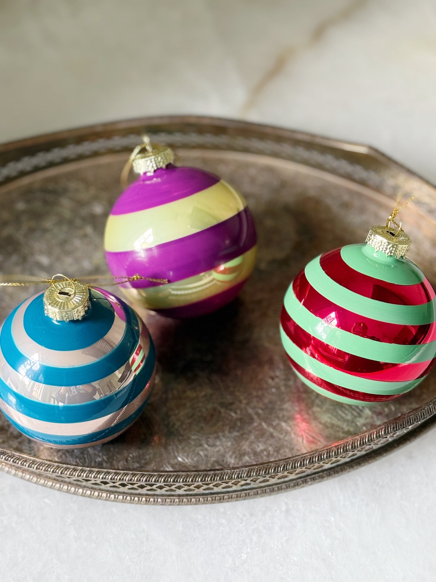 striped glass ornaments Christmas