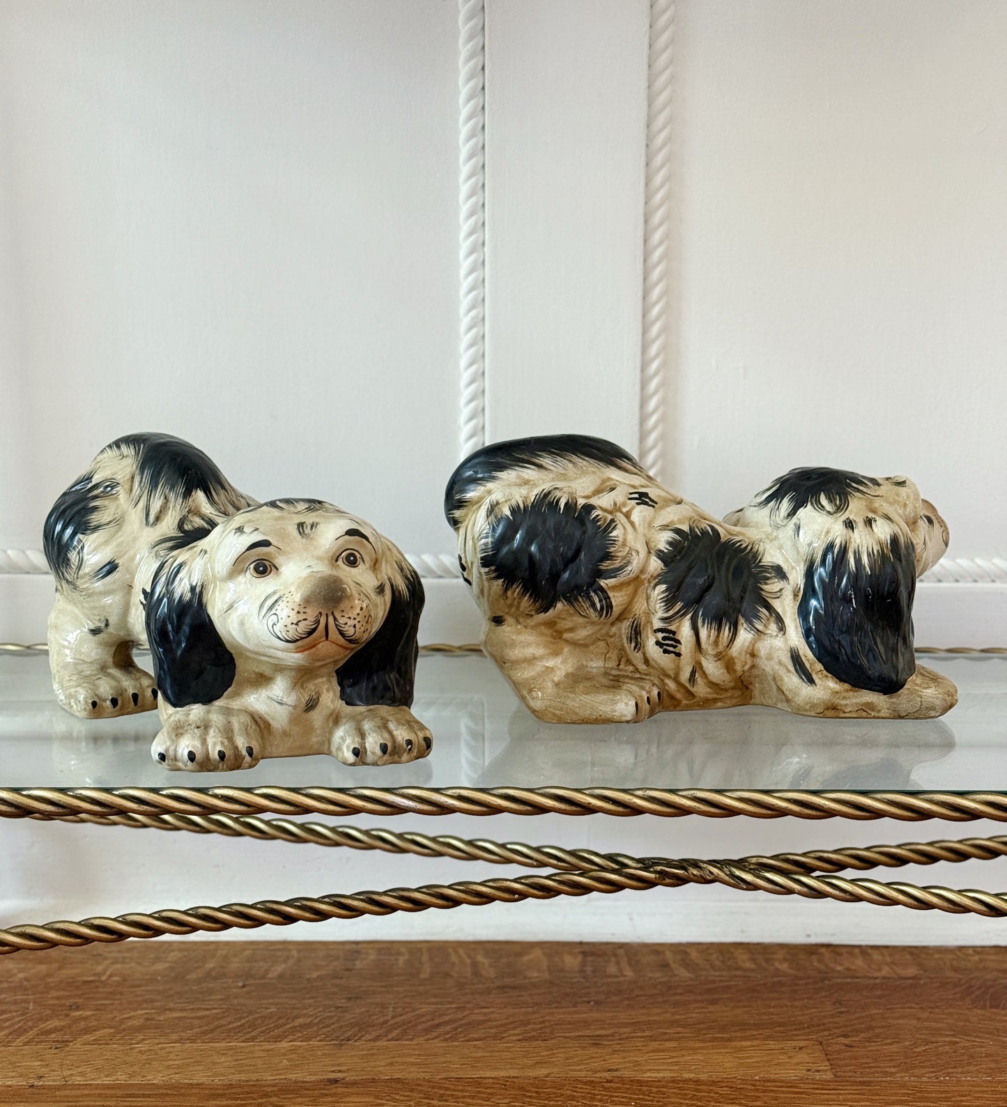 Hand-Painted Black & White Staffordshire Style Dogs, Pair