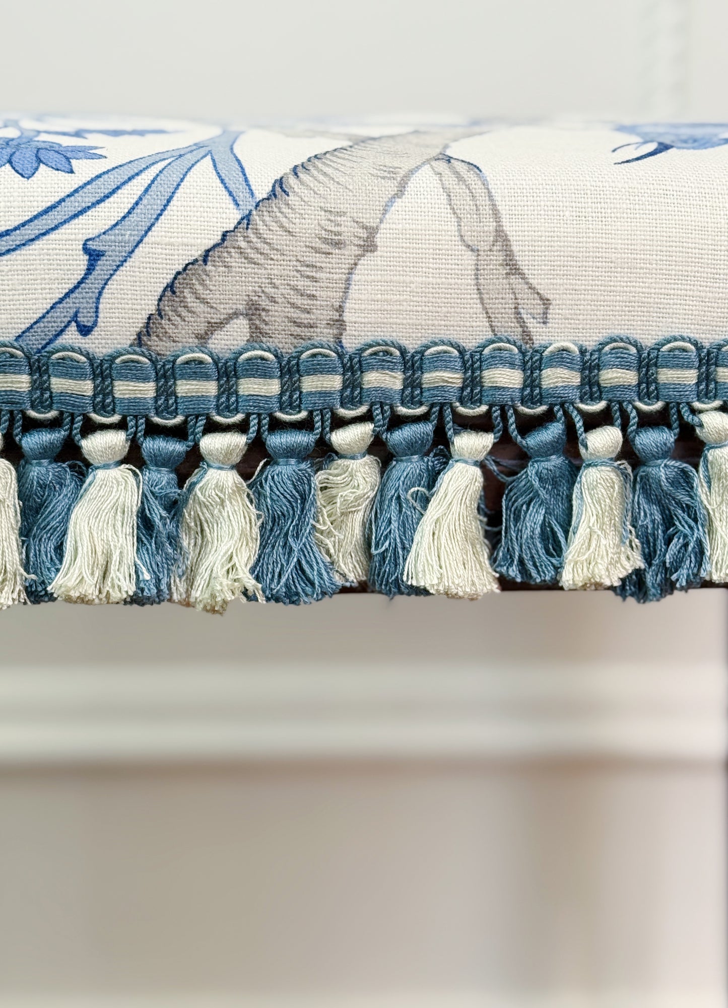 Upholstered Vanity Bench - GP & J Baker Hydrangea Bird in Blue