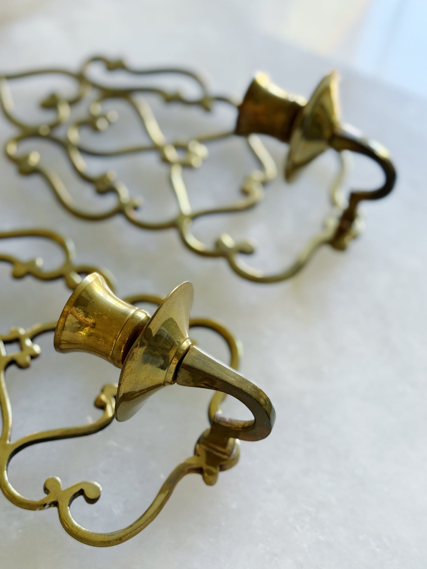 Set of Vintage Brass Scrolling Candle Sconces