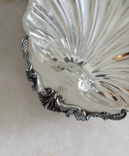 Vintage Large Silver Shell Footed Tray