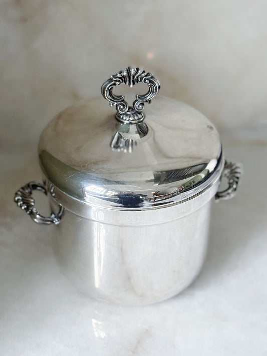 Vintage Silver Ice Bucket with Milk Glass Insert