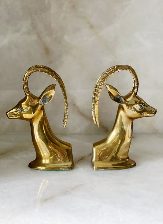 Vintage brass gazelle bookends Hollywood regency decor
