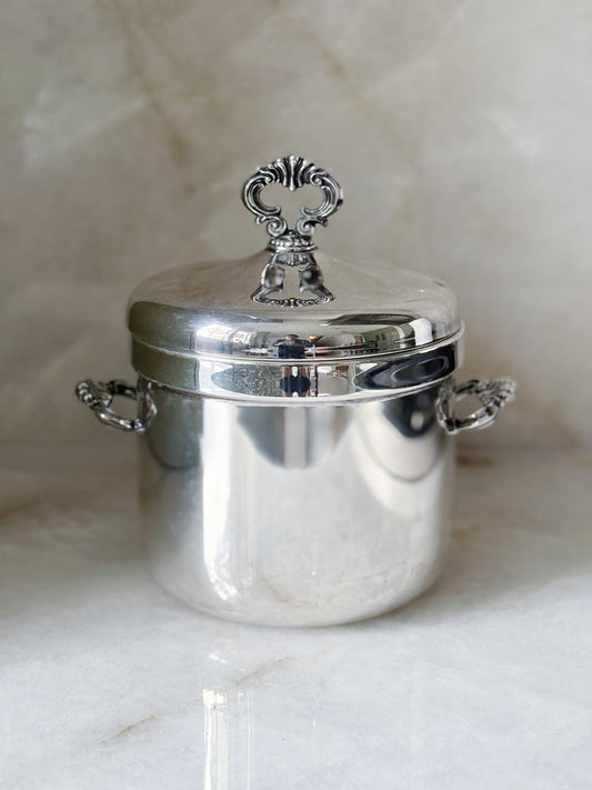 Vintage Silver Ice Bucket with Milk Glass Insert
