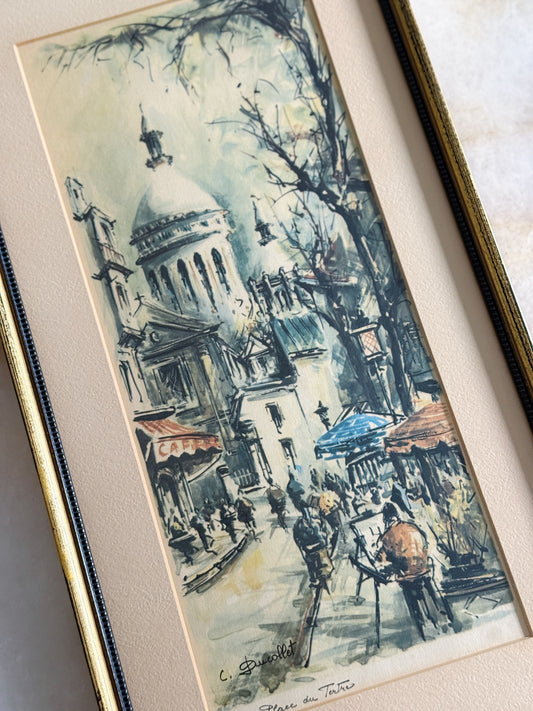 Vintage Framed Paris Street Scene Print | Place du Tertre, Montmartre
