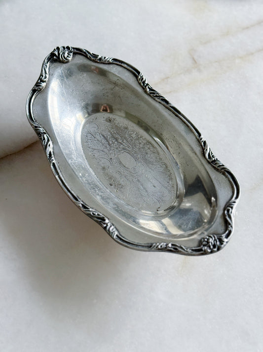 Large Vintage Silver Footed Oval Decorative Tray