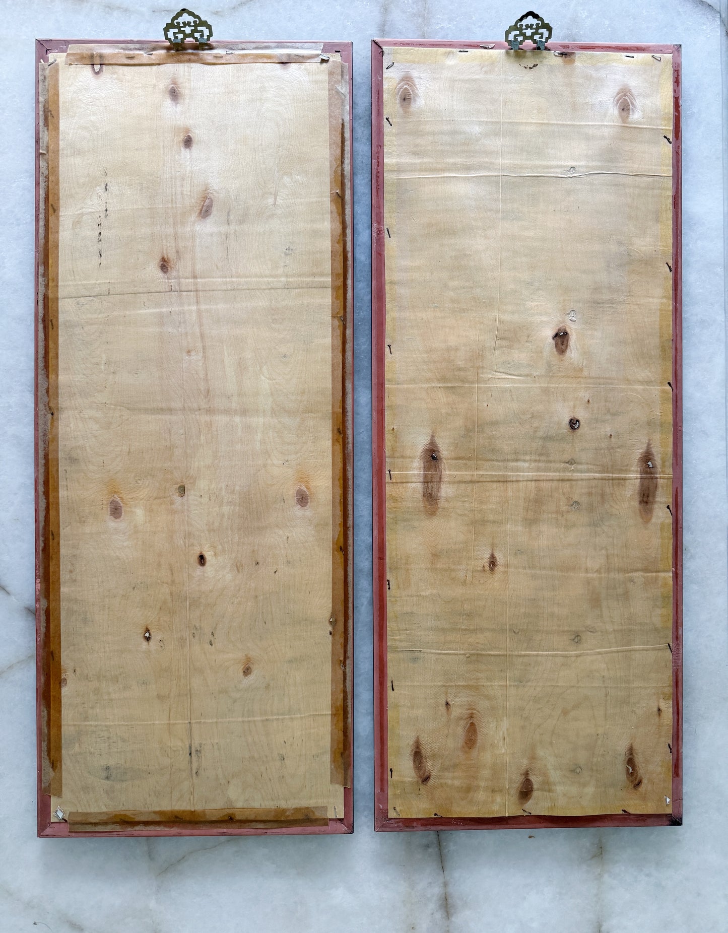 Vintage Framed Blue & White Porcelain Plaques – Pair