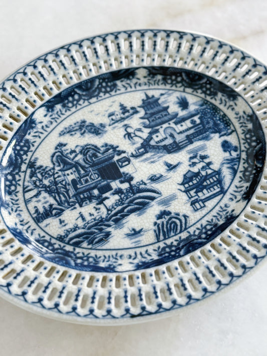 Blue & White Reticulated Oval Platter