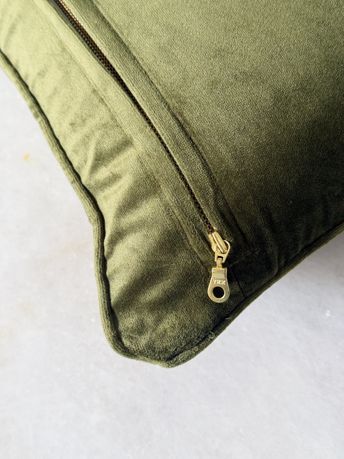 Olive Green Velvet Lumbar Pillow with Feather/Down Insert | 14x20 Decorative Pillow