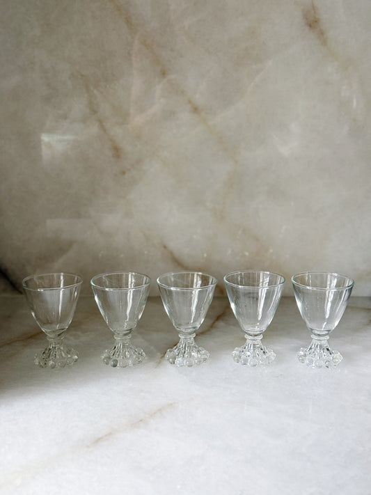 Vintage Bubble Foot Cordial Glasses — Set of 5