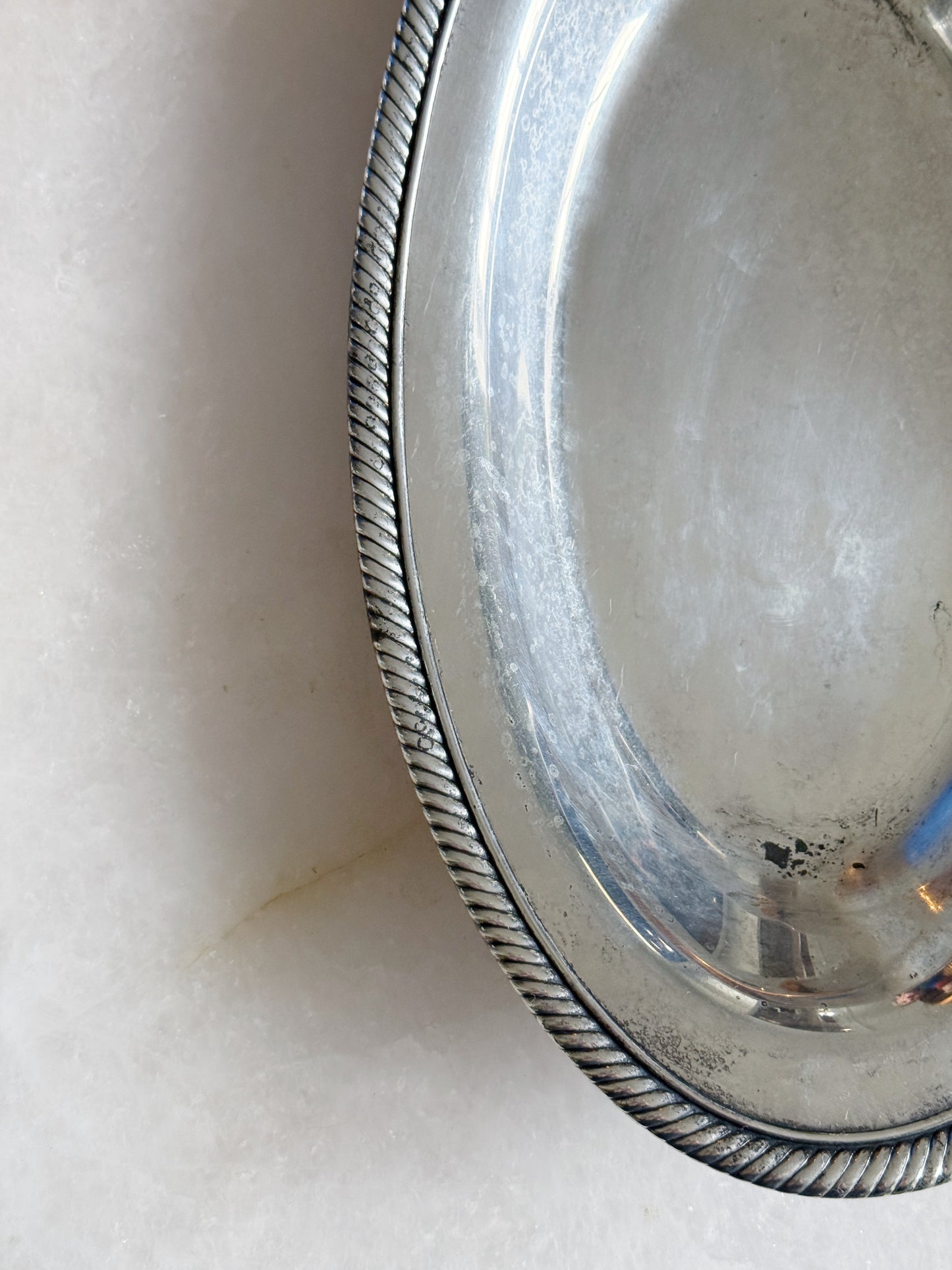 Vintage Silver Oval Serving Tray with Rope Detail